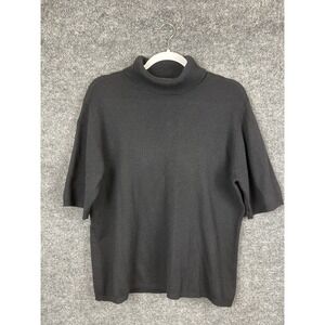 Real Clothes Saks Fifth Avenue Silk&Cashmere Black Sweater Turtleneck 3/4 Sleeve